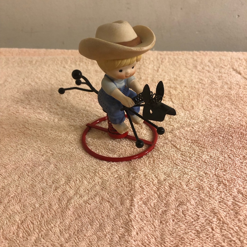 Vintage 1982 Enesco Country Cousins Boy on Springy Horse